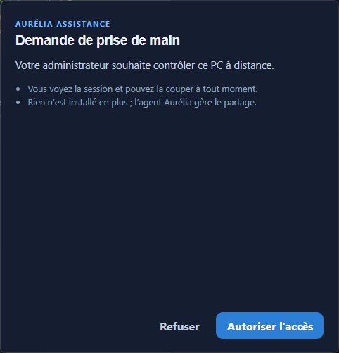 Assistance. demande de prise de main Aurélia Suite