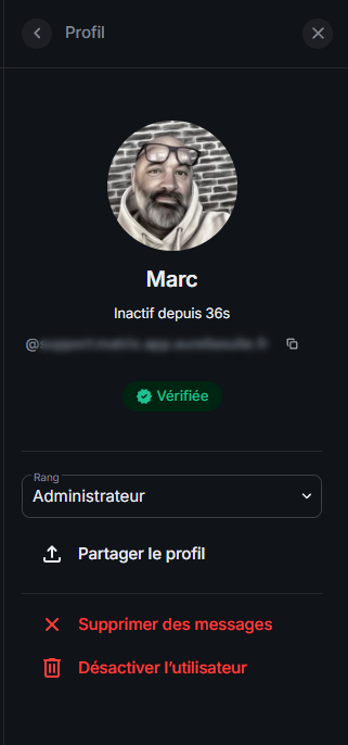 Element — profil utilisateur Aurélia Suite